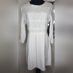 NWOT Gorgeous Boho Dolce Vita 100% Cotton White Longsleeve Crochet Dress Size M